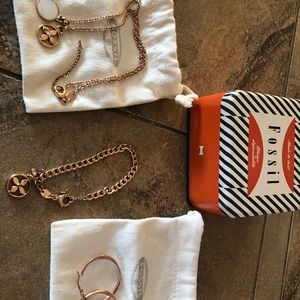 Fossil necklace bracelet and earrings… comes with fossil tin and dust bags